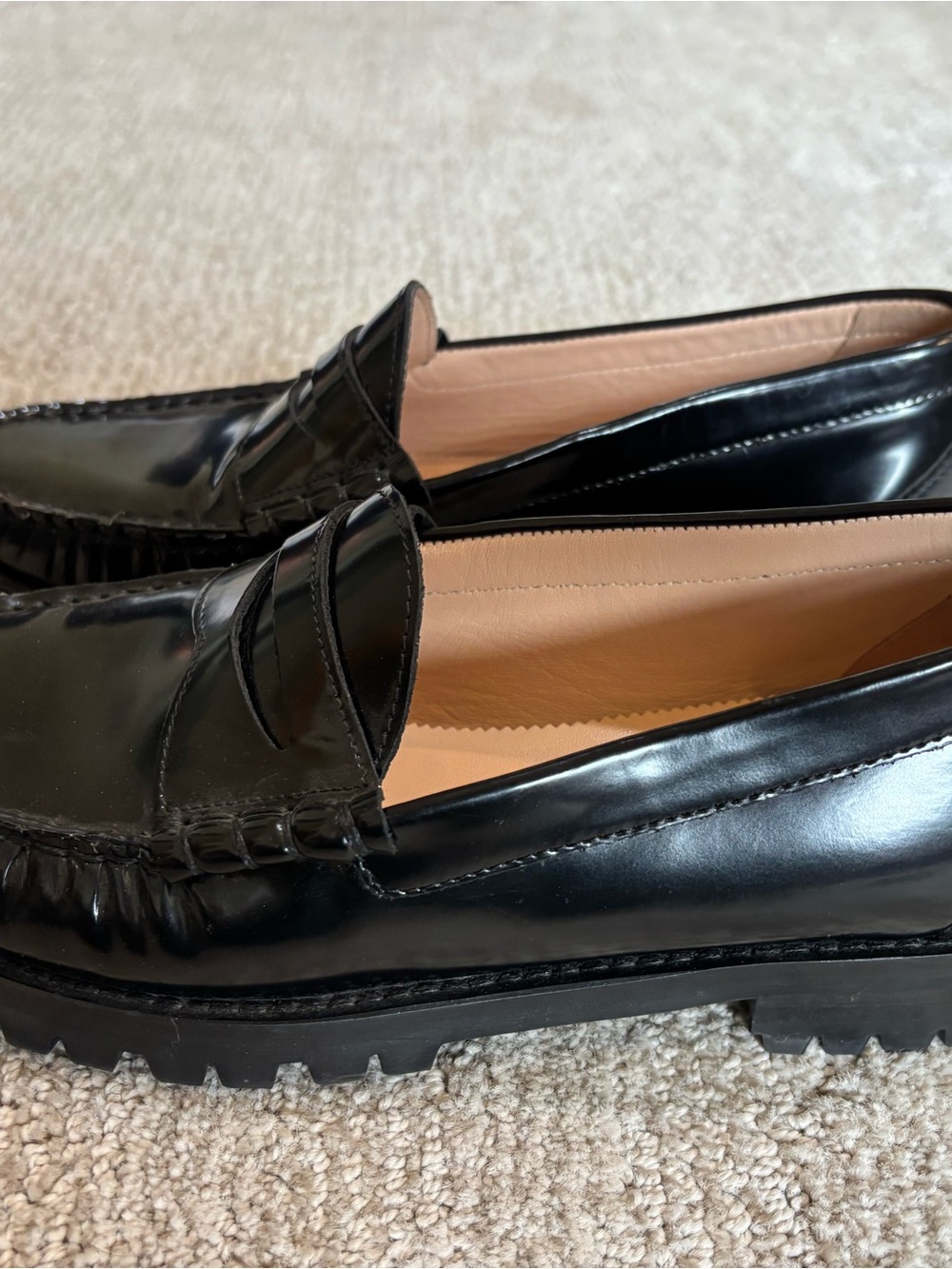 J. Crew Black Patent Leather Penny Loafers Classic style size 8 like new